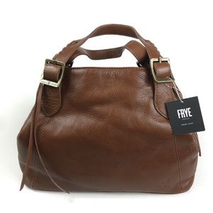 Frye Caelan Satchel Cognac Leather  purse Handbag With Extra shoulder Strap New